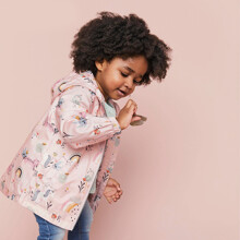 Куртка-ветровка для девочки с капюшоном и изображением животных розовая Spring оптом (код товара: 59936)