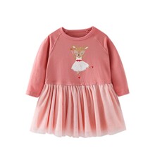 Плаття для дівчинки з довгим рукавом, сітчастою спідницею та зображенням оленя рожеве Ballet (код товара: 59929)