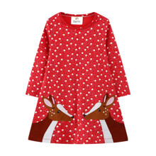 Плаття для дівчинки з довгим рукавом та зображенням оленів та квітів червоне Deer in flowers (код товара: 59957)