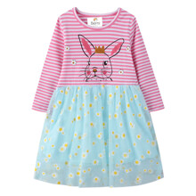 Плаття для дівчинки з довгим рукавом та зображенням зайця і квітів рожеве з блакитним Hare оптом (код товара: 59955)