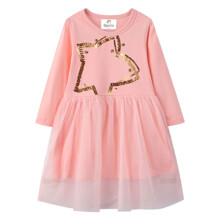 Плаття для дівчинки з довгим рукавом та зображенням зірки рожеве Golden Star оптом (код товара: 59954)