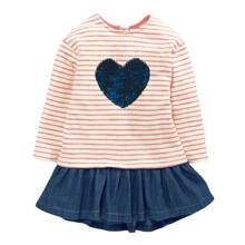 Плаття для дівчинки з довгим рукавом у смужку та принтом серця Blue heart оптом (код товара: 59993)
