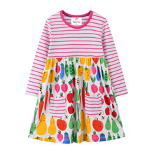 Плаття для дівчинки з довгим рукавом у смужку та зображенням овочів рожеве з білим Vegetables (код товара: 59959)