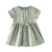Плаття для дівчинки з коротким рукавом та квітковим принтом зелене Buket (код товара: 59921)