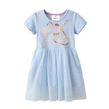 Плаття для дівчинки з коротким рукавом та зображенням єдинорога блакитне Blue unicorn (код товара: 59958)
