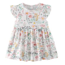 Платье для девочки с коротким рукавом и цветочным принтом белое Summer оптом (код товара: 59924)