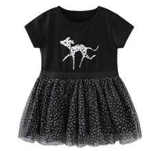 Платье для девочки с коротким рукавом и изображением собаки черное Dalmatian (код товара: 59923)