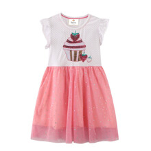 Платье для девочки с коротким рукавом и принтом кекса розовое с белым Cake оптом (код товара: 59949)
