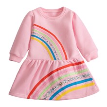 Платье для девочки утепленное с длинным рукавом и изображением радуги розовое Rainbows оптом (код товара: 59994)