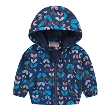 Уценка (дефекты)! Куртка-ветровка для девочки с растительным принтом синяя Стебелек (код товара: 60055)