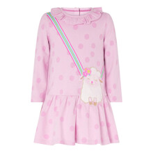 Уценка (дефекты)! Платье для девочки с длинным рукавом в горох с изображением овечки розовое Lamb (код товара: 60012)