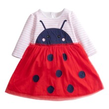 Уценка (дефекты)! Платье для девочки утепленное с длинным рукавом в полоску с изображением божьей коровки розовое с красным Ladybug (код товара: 60013)