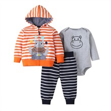 Комплект детский 3 в 1: боди с длинным рукавом, штаны и кофта с капюшоном в полоску Hippopotamus оптом (код товара: 60162)