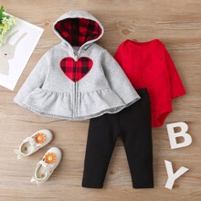 Комплект для девочки 3 в 1: боди с длинным рукавом, штаны и кофта с капюшоном на флисовой подкладке Red heart оптом (код товара: 60156)