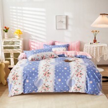 Комплект постельного белья с цветочным принтом синий с розовым Roses in the ornament (двуспальный-евро) (код товара: 60174)