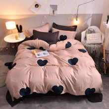 Уценка (дефекты)! Комплект постельного белья с изображением сердец бежевый с коричневым Hearts (двуспальный-евро) (код товара: 60190)
