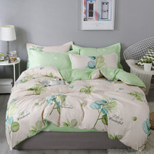 Уценка (дефекты)! Комплект постельного белья с растительным принтом зеленый с бежевым Wonderful (двуспальный-евро) (код товара: 60188)