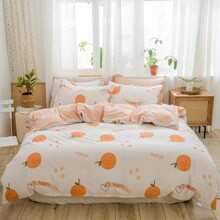 Комплект постельного белья с изображением апельсинов кремовый с персиковым Orange (двуспальный-евро) оптом (код товара: 60219)