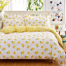 Комплект постельного белья с изображением лимонов белый с желтым Lemons (двуспальный-евро) оптом (код товара: 60207)