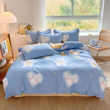 Комплект постельного белья с изображением зайцев и звезд синий с желтым Space rabbits (полуторный) (код товара: 60208)