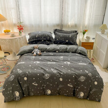 Комплект постельного белья с махровой простыней, утепленным пододеяльником и наволочкой с принтом космос серый Space (двуспальный-евро) (код товара: 60225)