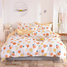 Комплект постельного белья с растительным принтом оранжевый с белым Paradise fruits (двуспальный-евро) оптом (код товара: 60201)