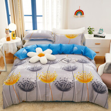 Комплект постельного белья с растительным принтом серый с синим Inflorescence (двуспальный-евро) (код товара: 60223)