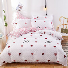 Комплект постельного белья в горох с изображением сердец белый с розовым Love (двуспальный-евро) оптом (код товара: 60213)