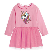 Уценка (дефекты)! Платье для девочки с длинным рукавом и изображением единорога розовое Party (код товара: 60248)