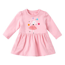 Уценка (дефекты)! Платье для девочки с длинным рукавом и изображением зайца розовое Hare juggler (код товара: 60247)