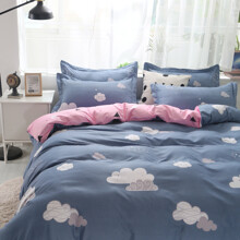 Уценка (дефекты)! Комплект постельного белья синий с розовым Облака (полуторный) (код товара: 60332)