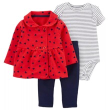 Комплект для девочки 3 в 1: боди c коротким рукавом в полоску, штаны и кофта красный с белым Heart (код товара: 60435)