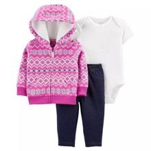 Комплект для девочки 3 в 1 утепленный: боди c коротким рукавом, штаны и кофта с капюшоном розовый с белым Ornament (код товара: 60434)