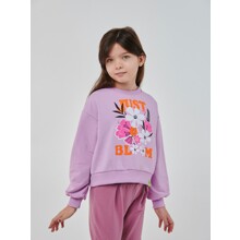 Свитшот для девочки с изображением цветов и надписи фиолетовый Just bloom (код товара: 60475)