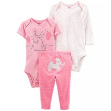 Комплект для девочки 3 в 1: боди c коротким рукавом, боди с длинным рукавом, штаны розовый Elephant (код товара: 60538)