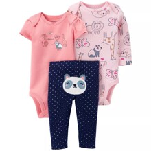 Комплект для девочки 3 в 1: боди c коротким рукавом, боди с длинным рукавом, штаны розовый с синим Panda (код товара: 60540)
