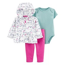 Комплект для девочки 3 в 1: боди c коротким рукавом, штаны и кофта флисовая белый с розовым Polar bear (код товара: 60544)