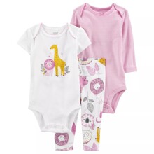 Комплект для дівчинки 3 в 1: боді з коротким рукавом, боді з довгим рукавом, штани рожевий з білим African animals (код товара: 60541)