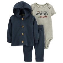 Комплект для хлопчика 3 в 1: боді з коротким рукавом, штани та кофта з капюшоном синій Adventure (код товара: 60546)