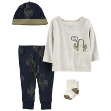 Комплект для хлопчика 4 в 1: кофта, штани, шапочка, шкарпетки синій з сірим Cactus (код товара: 60547)