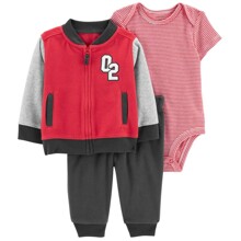 Комплект для мальчика 3 в 1 флисовый: боди c коротким рукавом, штаны и кофта серый с красным Football player (код товара: 60551)