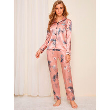 Уценка (дефекты)! Пижама женская с растительным принтом розовая Maldives (код товара: 60525)