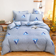 Уценка (дефекты)! Комплект постельного белья с геометрическим принтом голубой Triangles (двуспальный-евро) (код товара: 60600)